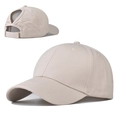 Beige cotton ponytail baseball cap with criss-cross back opening for women - Beige / Adjustable