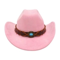Chapeau de cowboy rose en suédine avec ruban tressé et pierre de turquoise - Taille unique / Rose (Corde Croisée)
