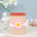 Beige Nordic dual-slot desk organizer with cute cartoon star and wing 3D decorations - Large Wings