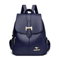 Sac à dos femme bleu marine en cuir grainé avec logo kangourou doré brillant - Bleu foncé