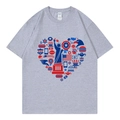 T-shirt gris clair à manches courtes avec imprimé cœur USA et col rond classique - Gris