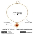 Detail of gold hammer-textured cross pendant with red heart gemstone and twist chain - Red Agate Cross Style (JDN2409019-RD)