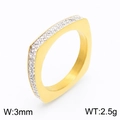 Bague carrée 3mm en acier inoxydable doré avec cristaux blancs pavés, poids 2,5g - Or (KR103554-GC)