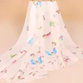 Lightweight chiffon scarf with colorful butterfly print on off-white fabric - Beige (Colorful Butterfly)