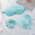 Light blue faux silk sleep set including eye mask, scrunchie, and drawstring bag - Fresh Green