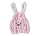 Pink rabbit coral fleece dry hair towel with cute white bunny ears for children - 30*20cm / Pink