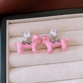 Chic pink dachshund dog stud earrings with heart zircon in a beige velvet jewelry box - 44# Silver Needle - Pink - Puppy