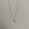 Elegant gold chain necklace with a white mother of pearl five-petal flower pendant - 14K Gold Flower Shell
