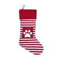 Chaussette de Noël tricotée à rayures rouges et blanches avec poche à motif de patte - Rayé Rouge Patte de Chien