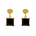 Minimalist gold stainless steel geometric earrings with black square zircon pendants - Square-Black