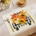 Fall placemat with pumpkin truck print and home text on linen texture for Thanksgiving - Plaid Pickup Truck Pumpkin Home