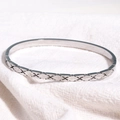 Elegant silver square titanium steel bangle featuring a classic crisscross quilted pattern - Small Steel X-Cross Pattern (Small Steel)
