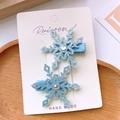 Detail of light blue snowflake hair clips with glitter finish and rhinestone on fabric base - Full-wrapped Pressure Clip / Blue