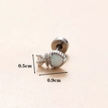 Puce d'oreille cœur en acier argenté avec opale et zircone, taille 0,5 cm x 0,9 cm - Argent 2#-Cœur Opale / Argent