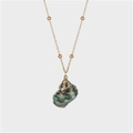 Creative necklace featuring a turquoise shell pendant with a gold-plated beaded chain - Greenish Shell