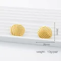 26mm golden stainless steel round stud earrings with textured wave surface and 13g weight - Round Wave / Gold