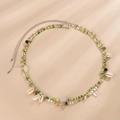 Collier de perles émeraude avec cristal blanc et pendentif coquillage naturel bohème - Style Chaîne de Taille Vert Marron (9#)