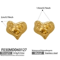 Macro view of textured heart earrings in 18k gold plated stainless steel showing dimensions - Gold