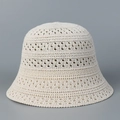 Close-up of cream crochet bucket hat showing hollow knit texture and breathable pattern - M (56-58cm) / Milky White