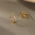 925 zilveren gouden oorbellen met dubbele rij zirkoon in minimalistische Koreaanse stijl - 925 zilver / Goud