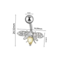 Silver bee navel ring with yellow zircons and detailed size measurements in mm - #2 Bee (8mm)