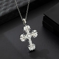 Silver cross pendant necklace with clear zircons on a textured black surface - Silver Full Diamond Vintage (Style 58)