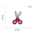 Detailed view of red and white scissors embroidery patch with size dimensions 6.9x5.1cm - Scissors