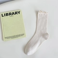 Beige crew socks with ruffled edges and vertical ribbed texture in soft modal blend - Light Yellow