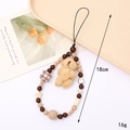 Pink handmade phone charm with plush bear, wooden beads, and star pendant, 18cm long - K4000 Plush Standing Bear Phone Chain Brown White Square