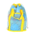 Blue jelly color mesh beach bag for kids with yellow handles and white drawstring - Handheld Beach Bag Blue with Yellow Strap