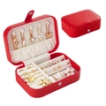Portagioie portatile in pelle PU rossa con doppio strato per anelli e orecchini a perno - Bordeaux / 16*11*5cm