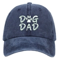 Navy blue washed cotton baseball cap featuring light green DOG DAD 3D embroidery and paw print - Washed Dark Blue DOG DAD Embroidery Baseball Cap