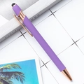 Purple matte aluminum ballpoint pen with rose gold accents and stylus touch tip - Violet