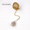 SUS304 stainless steel tea infuser with raw plum blossom tourmaline crystal stone - Plum Blossom Tourmaline (Gold)