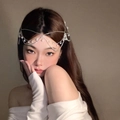 Silver layered forehead chain with pearls for a bohemian and vintage bridal style - 241112 Silver Multi-layer Pearl Hair Chain