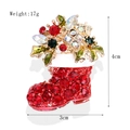 Christmas boot brooch with red rhinestones and gold alloy base, 4cm height size view - xz4096 Christmas Boots