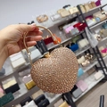 Champagne gold heart evening clutch bag with sparkling rhinestones and metal ring handle - 14cmx6cmx13cm / Champagne Gold