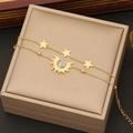 Double-layered gold necklace with star and moon charms featuring turquoise beads - 2# Bracelet