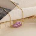 Gold box chain necklace with purple enamel leaf pendant and cubic zirconia accents - Purple