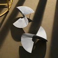Silver pleated geometric spiral earrings with a minimalist fan-shaped metal design - Pleated Fan Spiral Silver (5193)