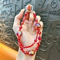 Red gradient crystal beaded double-chain charm with gold foil for phones and bags - Red