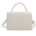 Minimalist white quilted small square bag with gold hardware and top handle - White