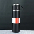 Matte black stainless steel thermos bottle with ergonomic handle and Hot & Cold label - Black Cup