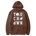 Fleece tracksuit hoodie in coffee brown with white touchdown varsity print for men and women - Coffee Brown-Touchdown