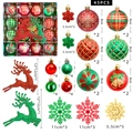 45-piece red and green plastic Christmas ornament set with reindeer and snowflakes - MJBK003 Red Green Reindeer