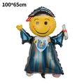 Detail of graduation smile balloon with mortarboard cap and Good Luck text, 100x65cm - Male Doctorate Student Character
