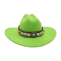 Sombrero de jazz de fieltro de lana verde lima con banda étnica decorativa de turquesa - Verde Fruta