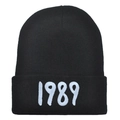 Black knit beanie with white 1989 embroidery for Taylor Swift fans in winter style - Adult (Stretchy) / Black