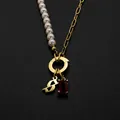 Premium gold-plated stainless steel gothic letter S necklace with high-luster pearls - Gothic Letter S