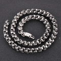 Vintage punk silver skull pendant necklace in stainless steel on black texture - 50cm / Sandblasted